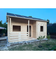 Zahradní dům / chata s patrem pro spaní vyrobený z hladkých oboustrannných palubek (Síla stěny 40 mm/strecha 24 mm.)